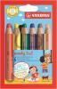 Színes ceruza készlet, kerek, vastag, Woody 3 in 1, 6 különböző szín