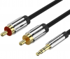 3.5mm jack/M -> 2*RCA/M,  (audio, aranyozott, fémház), 2m, kábel