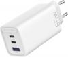 USB-C+C+A (65W/30W/30W,  3-portos, fehér), töltő
